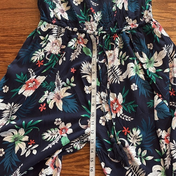 Women’s tropical strapless high slit wide leg jumpsuit rayon draw string waist L - Picture 9 of 10